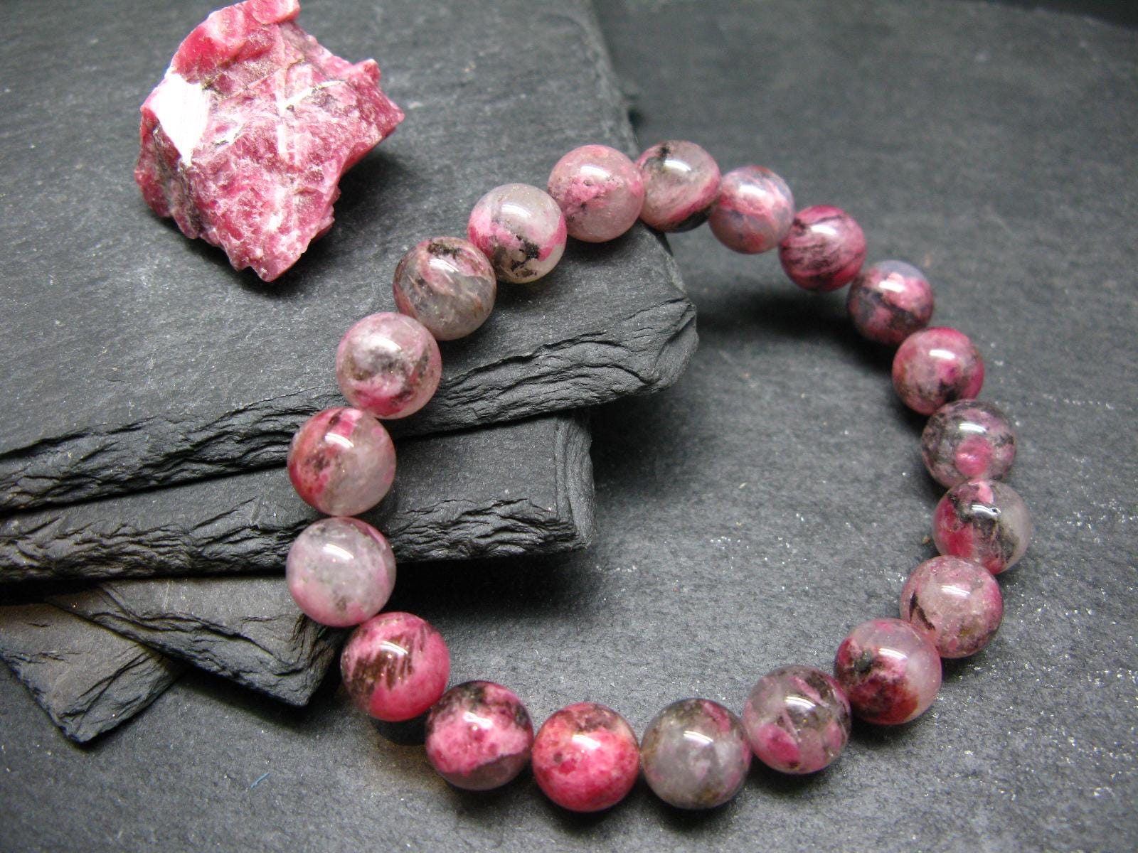 Rhodonite In Quartz Genuine Bracelet ~ 7 Inches ~ 10mm Round Beads Rhodonite In Quartz Genuine Bracelet ~ 7 Inches ~ 10mm Round Beads