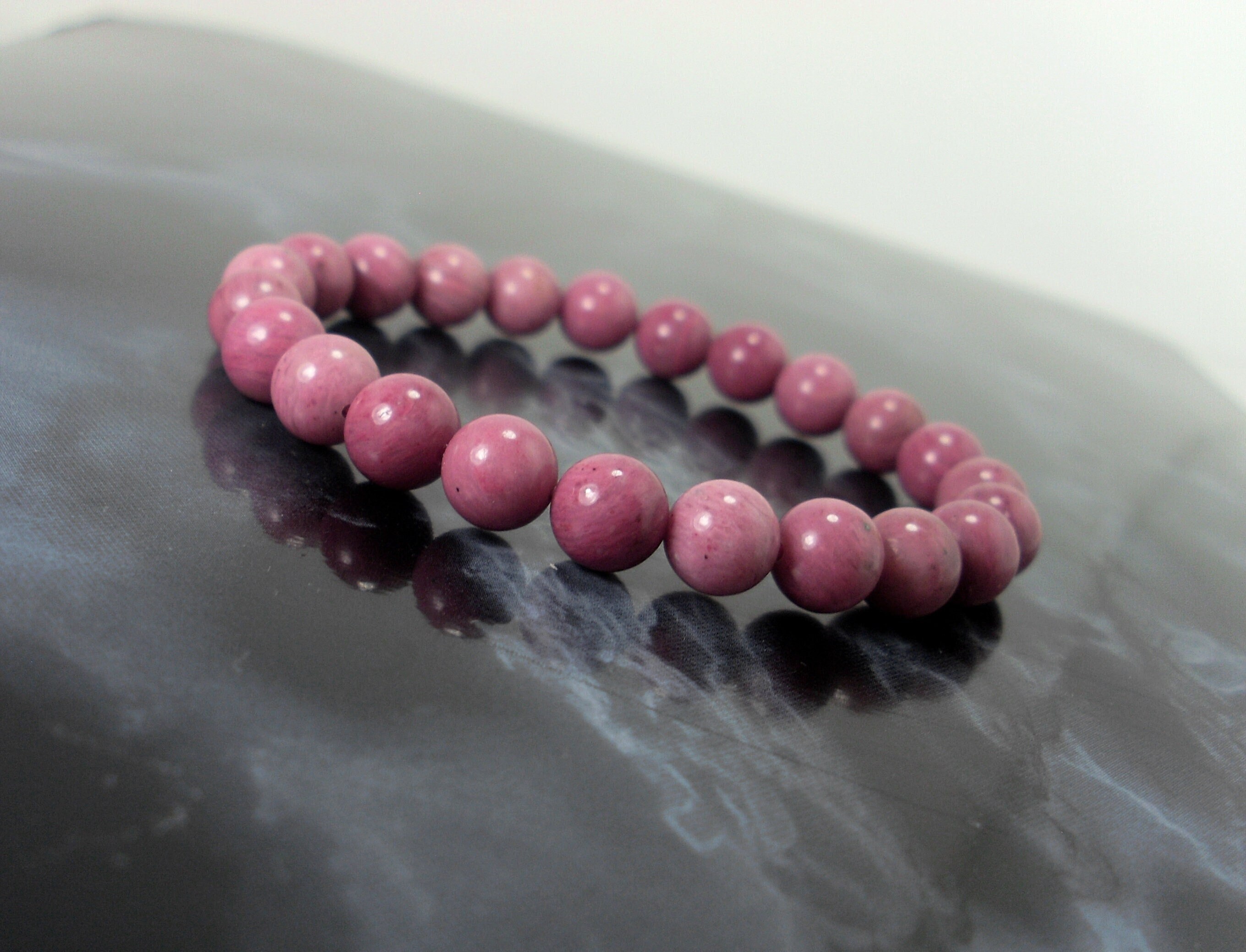 Madagascar Rhodonite Bracelet 8mm, Natural Gemstone Unisex Women Mens Stretch Beaded Bracelet, Gift For Men, Gift For Her For Him + Gift Bag