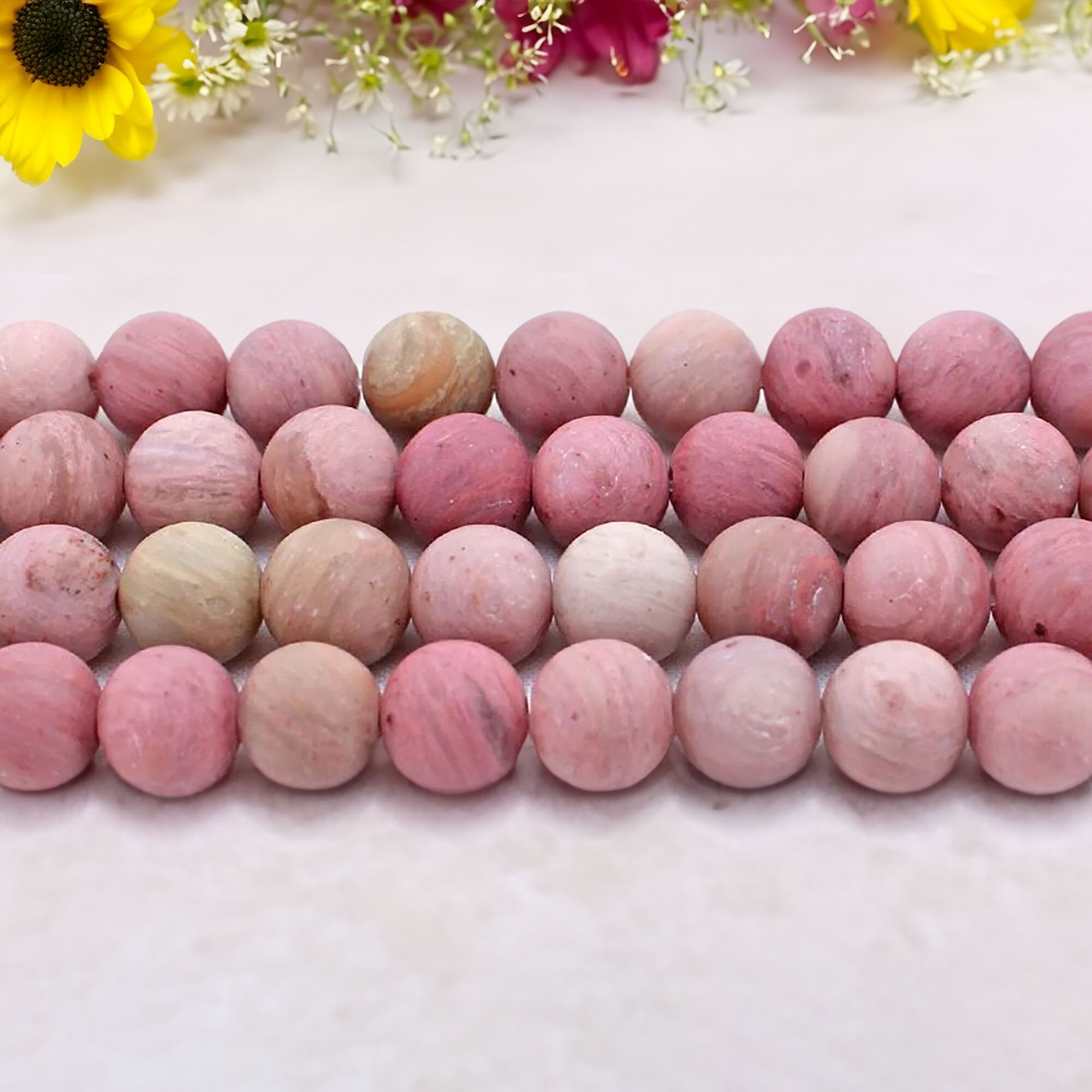 Matte Rhodonite Beads, Pink Stone, Loose 4-12mm, For Bracelet Diy