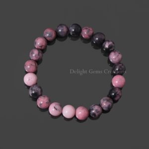 Natural Pink Rhodonite Bracelet, 10mm Gemstone Beads, 8 Inch