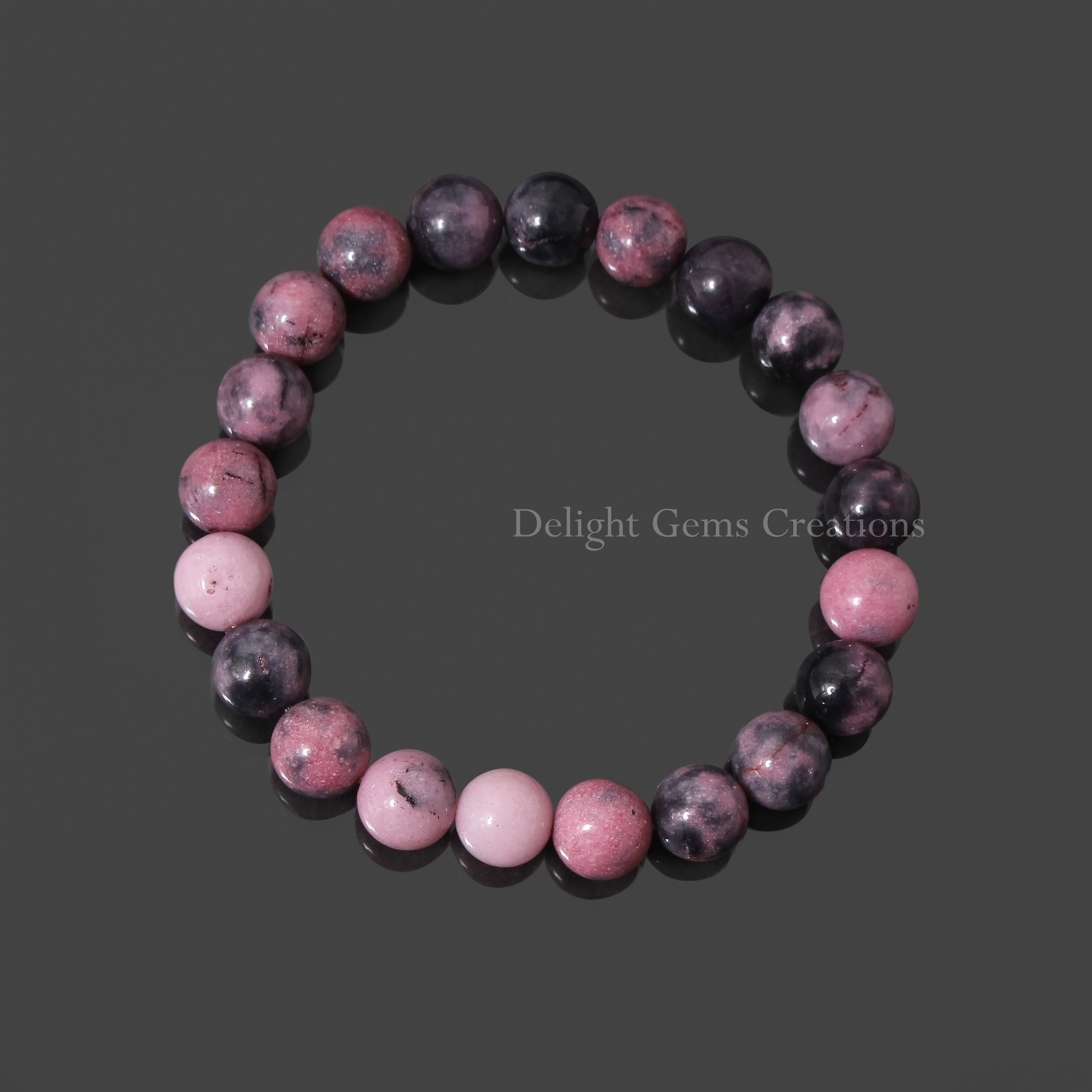 Natural Pink Rhodonite Bracelet, 10mm Gemstone Beads, 8 Inch Natural Pink Rhodonite Bracelet, 10mm Gemstone Beads, 8 Inch