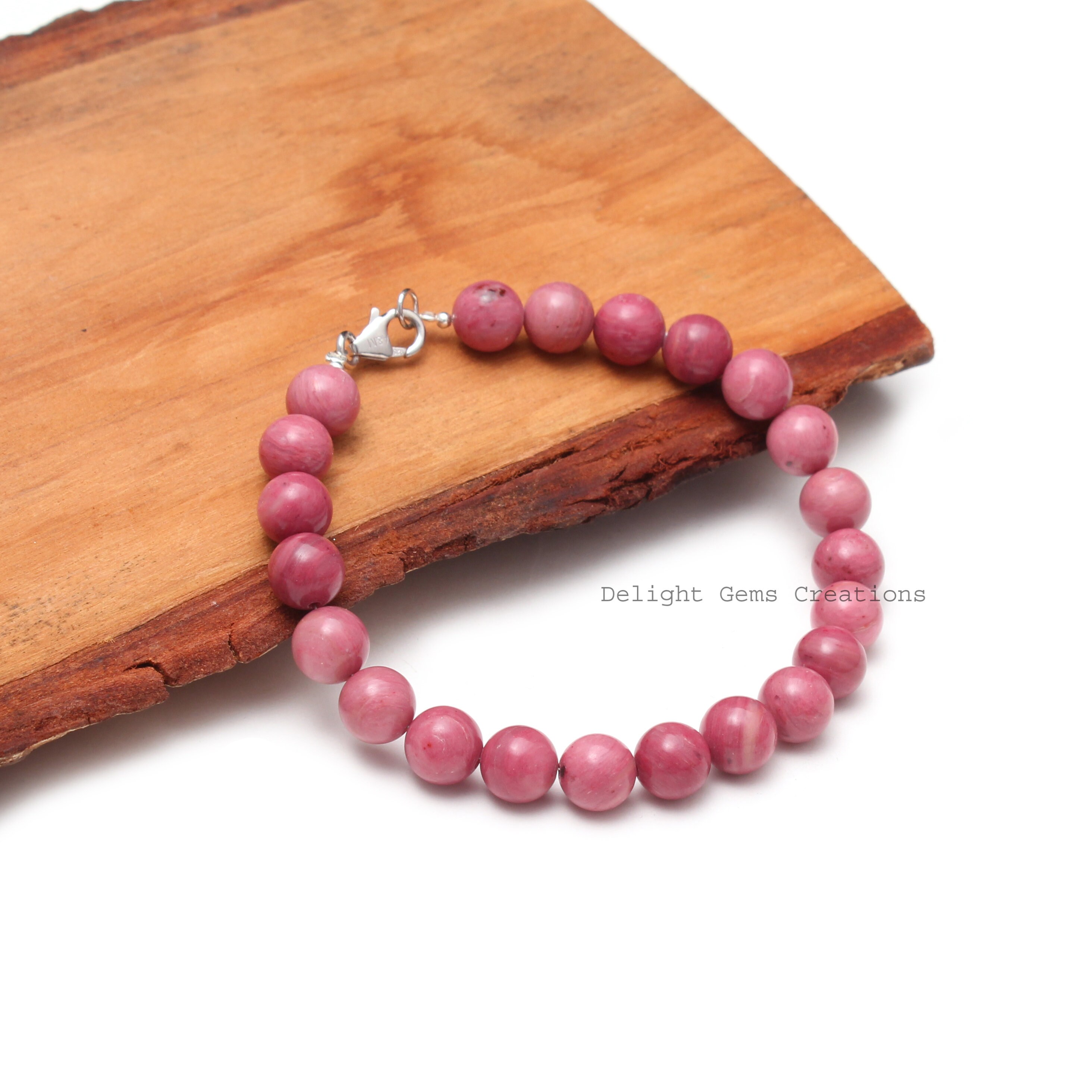 Natural Red Rhodonite Beaded Bracelet- 8mm Smooth Round Gemstone -dainty Bracelet-elegant Bracelet-heart Chakra Bracelet