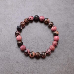 Pink Rhodonite Bracelet | Black & Pink Rhodonite Crystal Stretch Bracelet