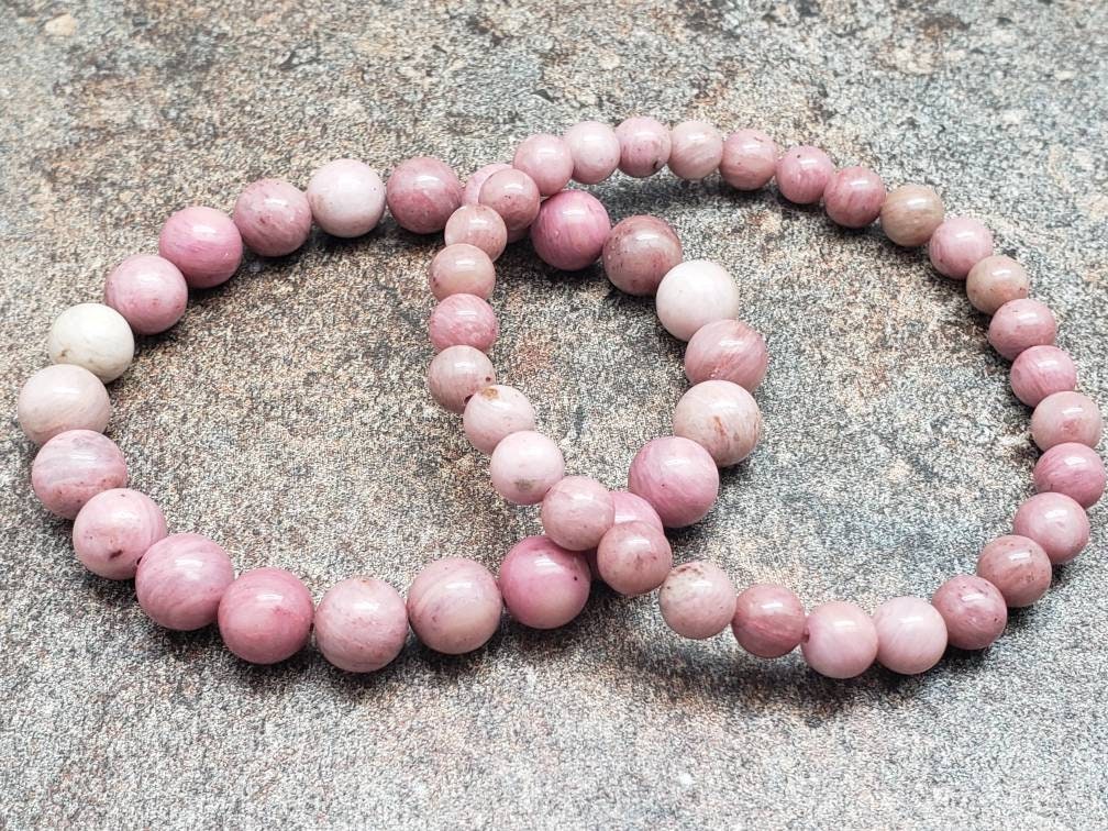 Pink Rhodonite Bracelet, Gemstone Bracelet, 7 Inch