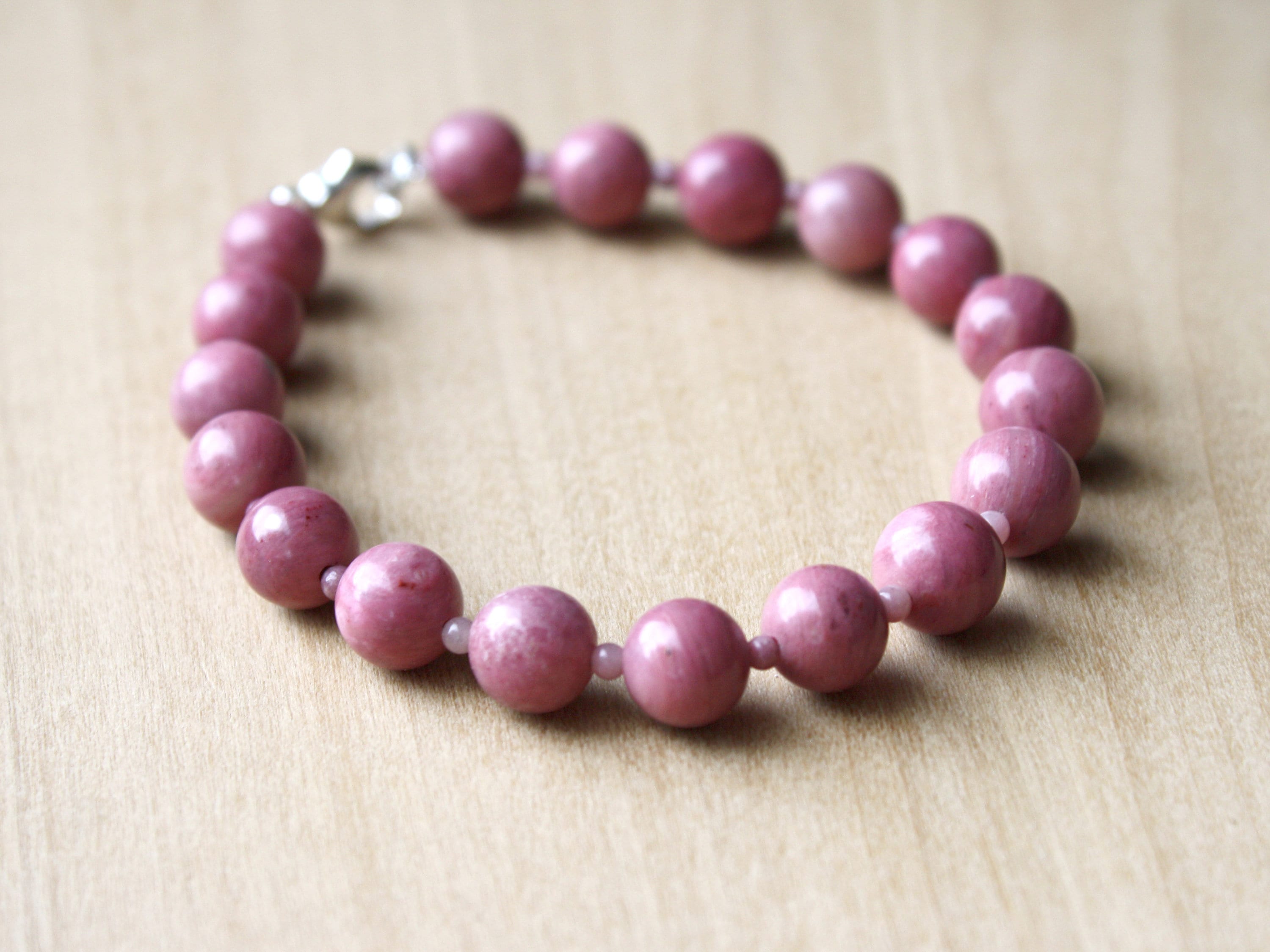 Rhodonite Bracelet . Pink Stone Bead Bracelet With Meaning