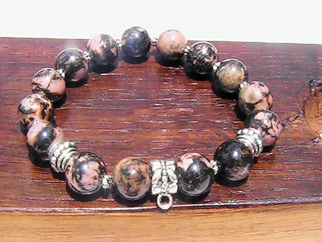 Rhodonite Bracelet Solar Plexus Heart Chakra Bracelet Healing Rhodonite Bracelet, Taurus Rhodonite Bracelet, Rhodonite Charm Bracelet Yoga