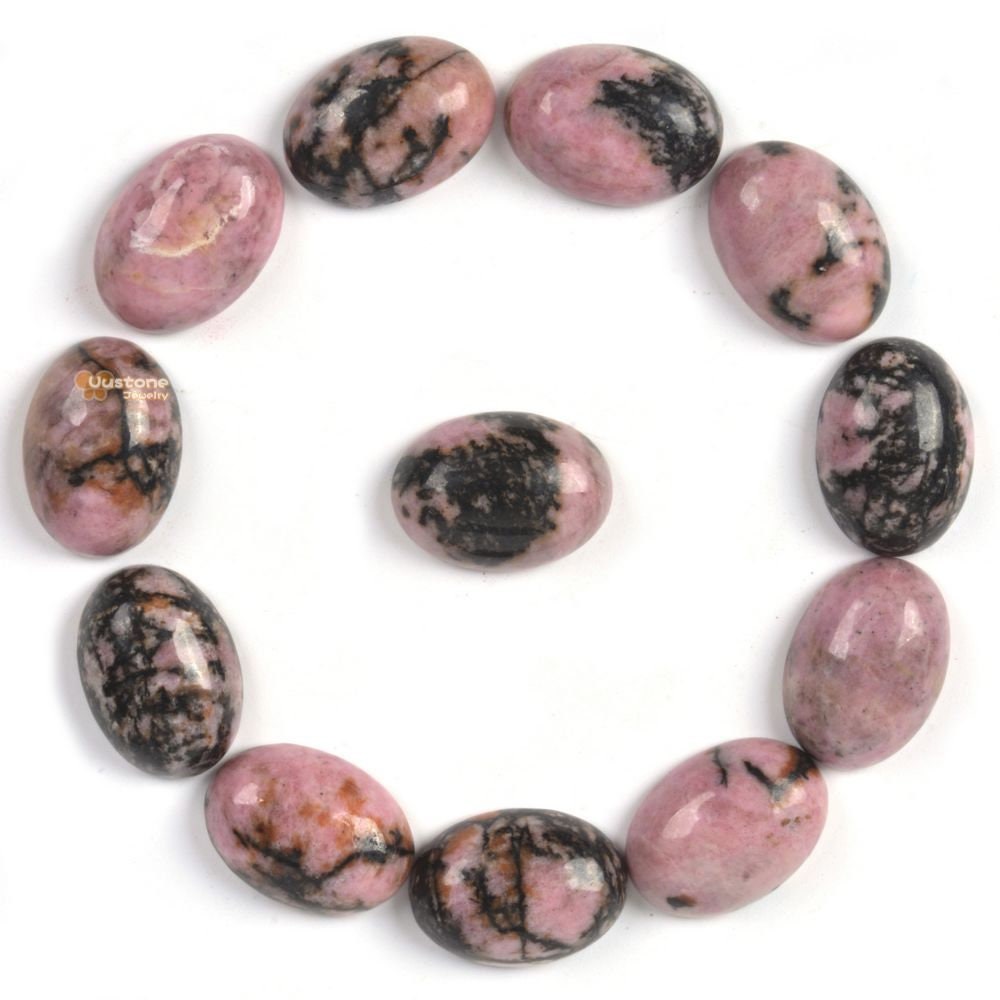 14mm Natural Matrix Rhodonite Gemstone Oval Flatback Cab Cabochon