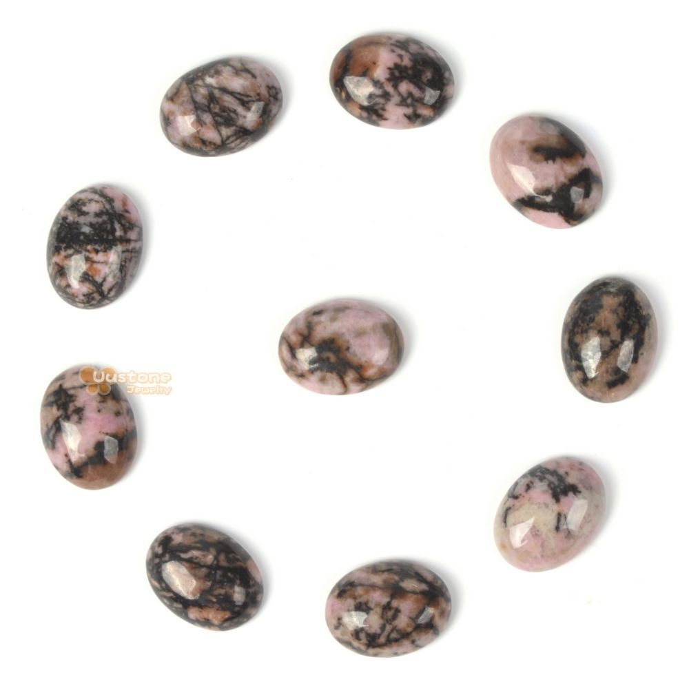 16mm Natural Matrix Rhodonite Gemstone Oval Flatback Cab Cabochon