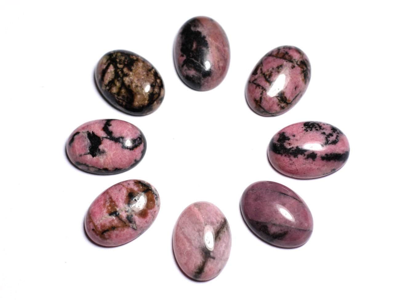 1pc - Cabochon Pierre Rhodonite Ovale 20x15mm Rose Gris Noir - 7427039743136