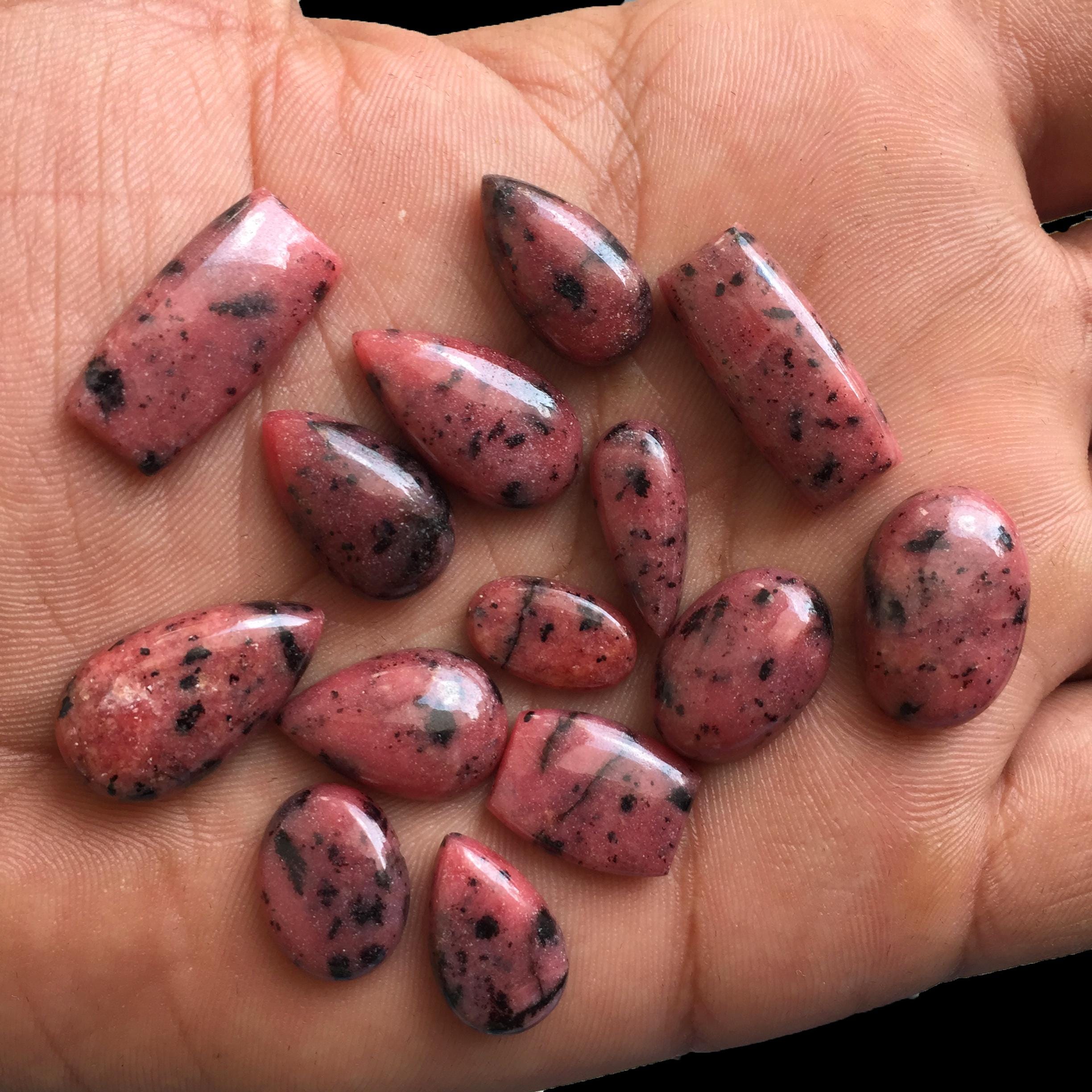 Aaa+ Natural Rhodonite Mix Shape Loose Cabochon Gemstone Flat Back Polished Gemstone For Jewelry Making Wholesale Bulk Lot !!