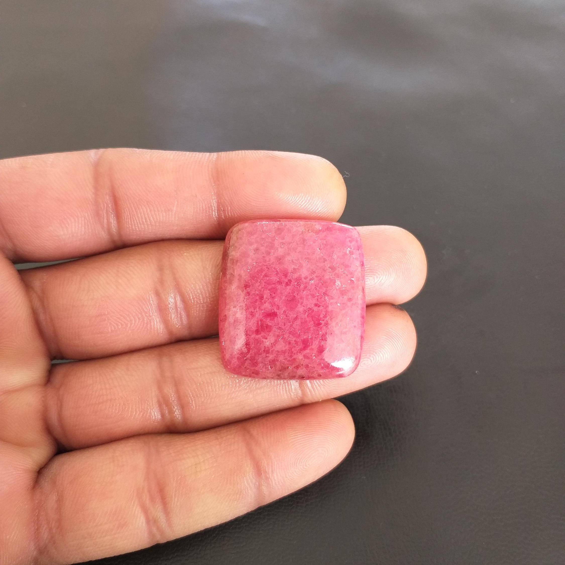 Baguette Rhodonite Cabochon: 65 Carat Gemstone For Pendant (30x27x6 Mm