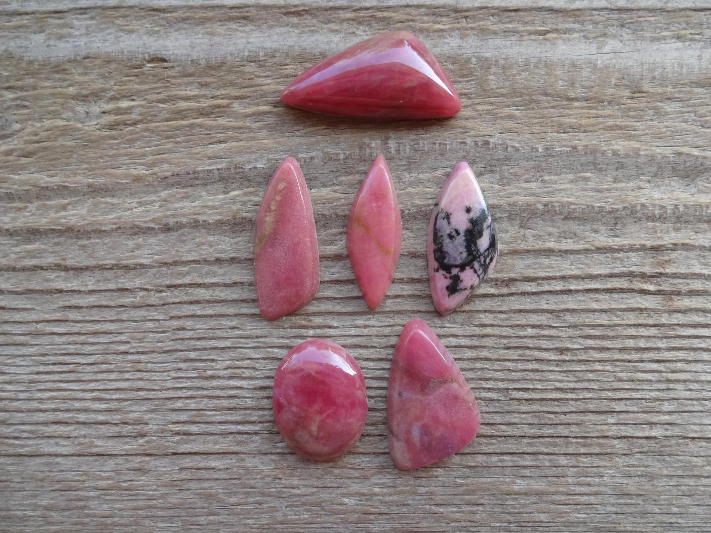 Pair Rhodonite Cabochons, Matched Pairs, Pink Gemstone Cabochons