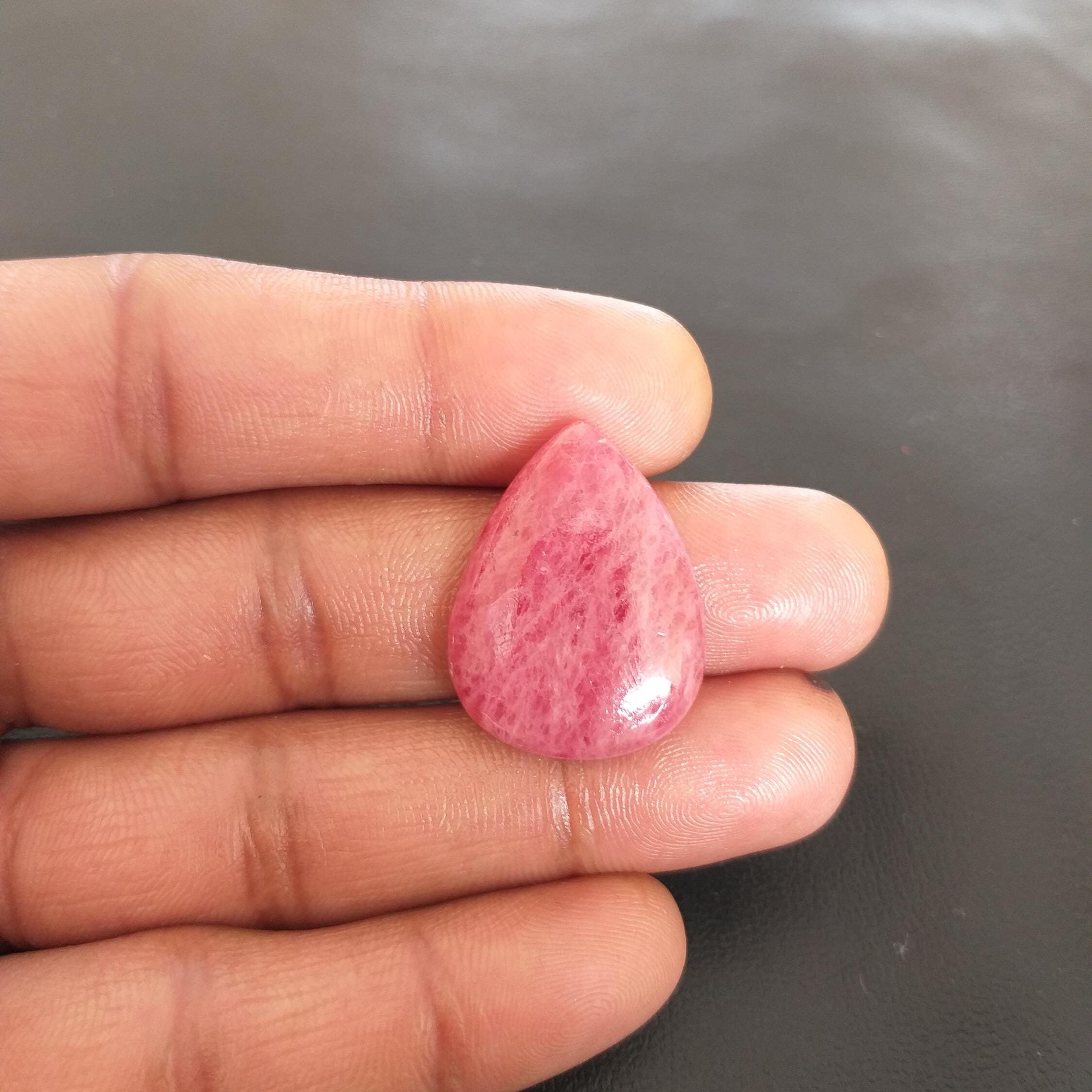 Pear Rhodonite Cabochon: 31.8 Carat Gemstone For Pendant (27x21x6 Mm