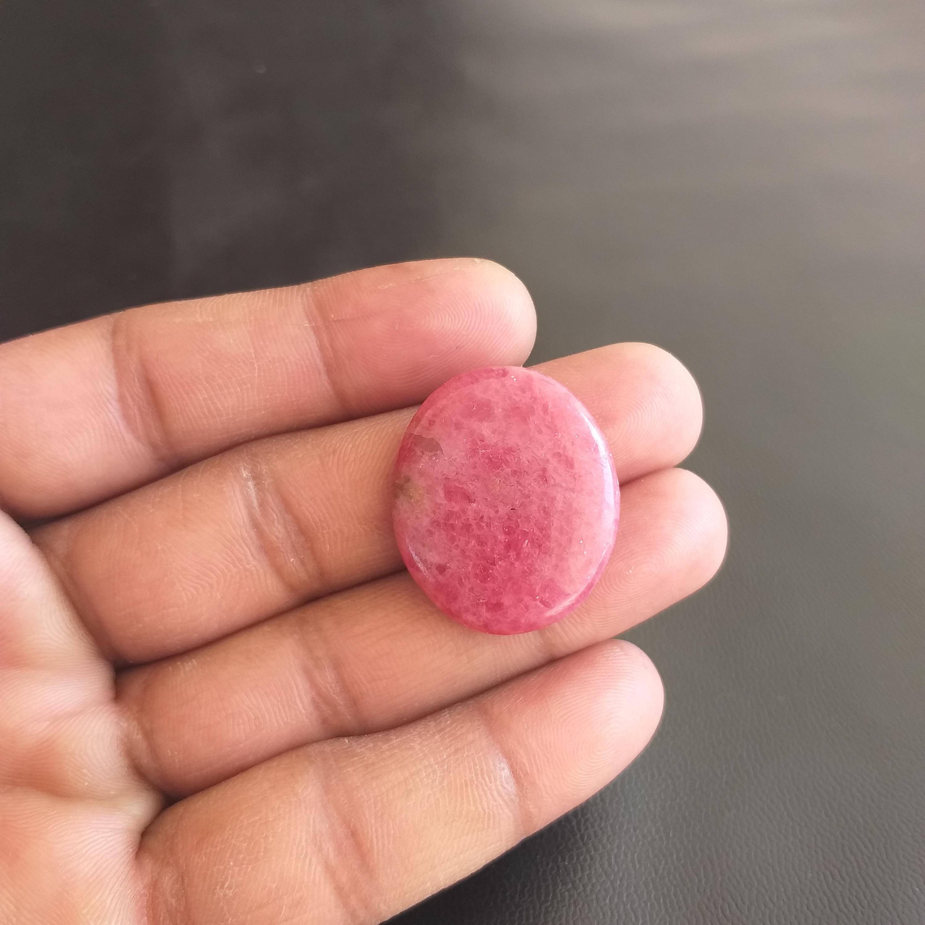 Polished Rhodonite Gemstone : 46 Carat Cabochon For Jewelry, Oval Shape, 29x24x5 Mm