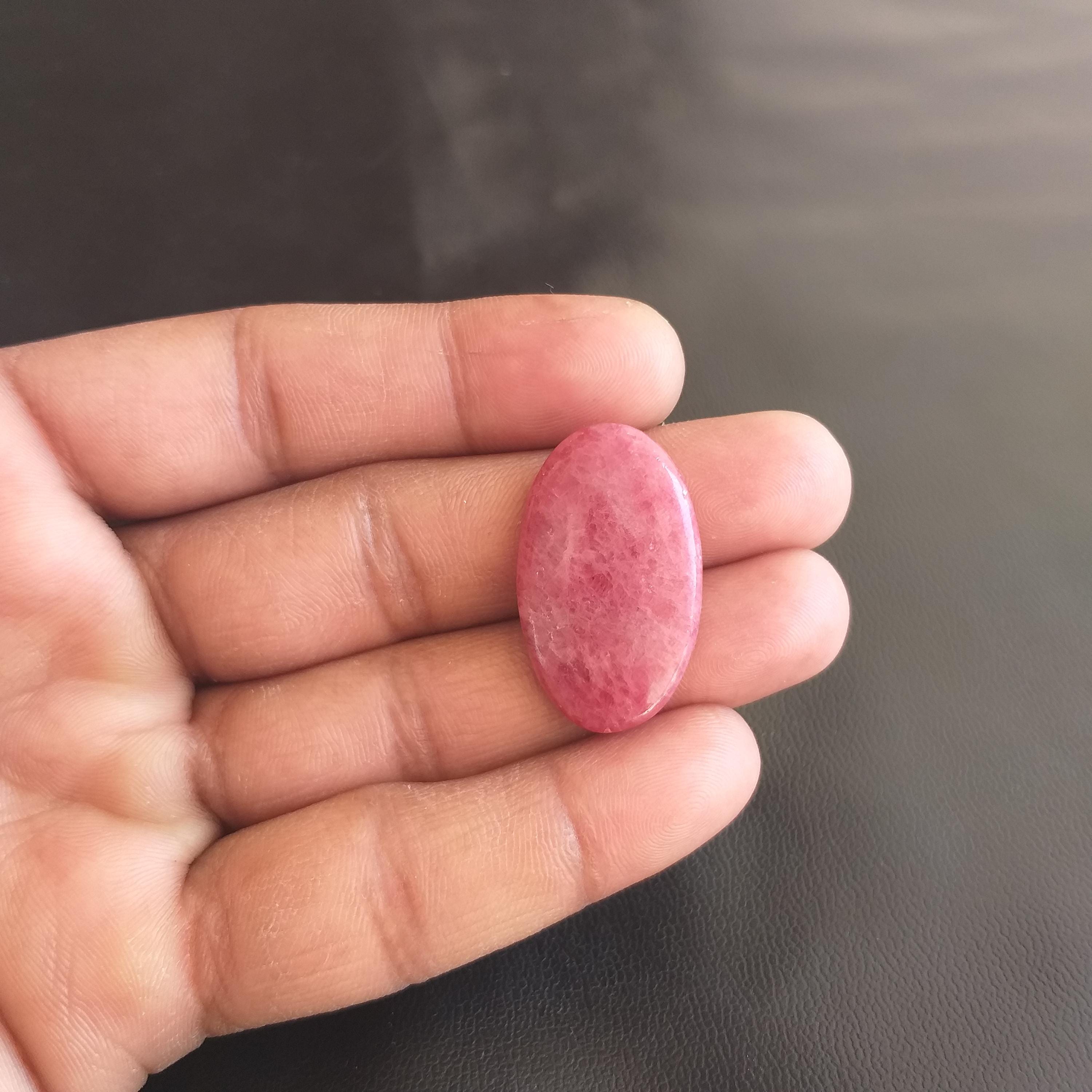 Polished Rhodonite Stone Cabochon: 35 Carat Gemstone For Jewelry, 31x18x4 Mm