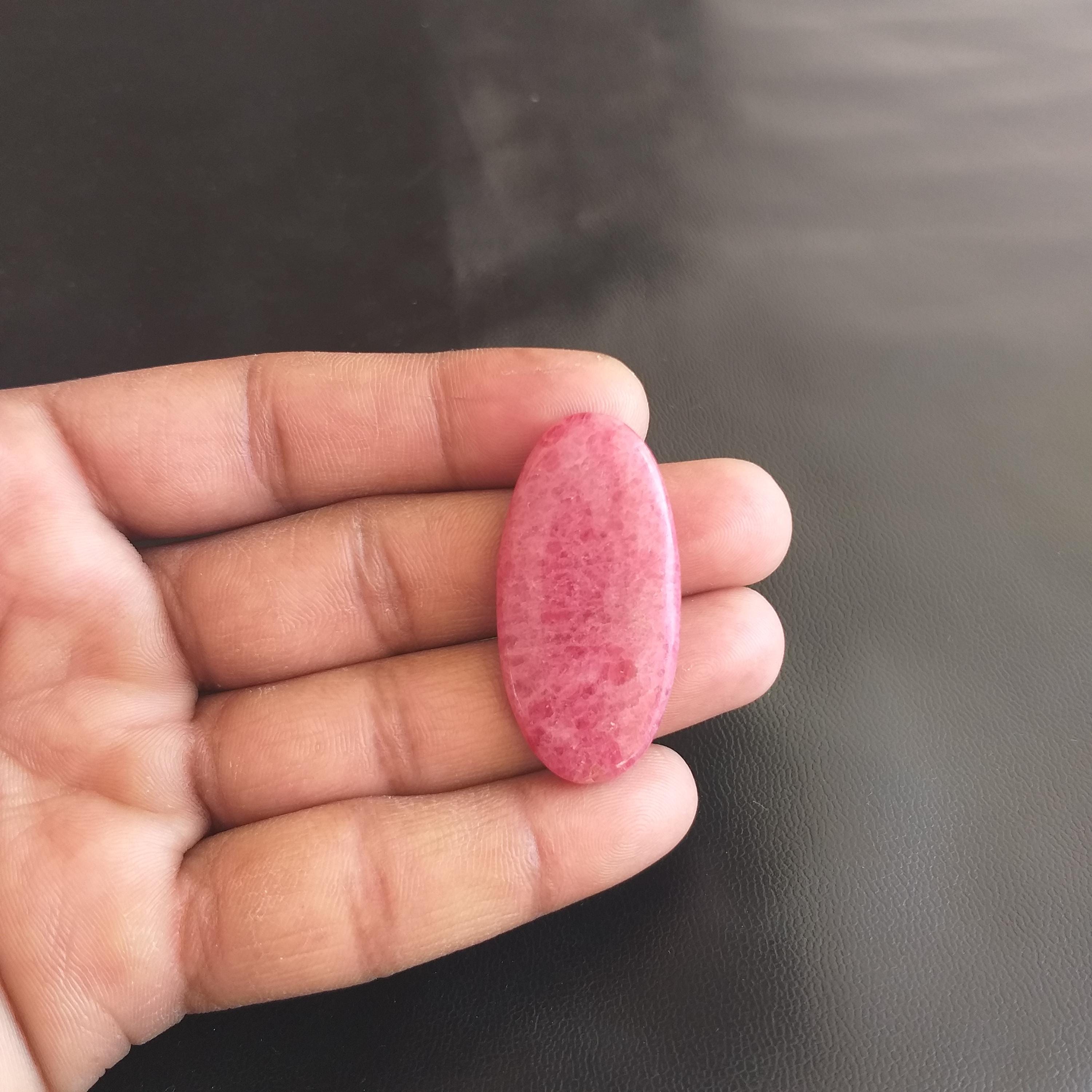 Polished Rhodonite Stone Cabochon: 60 Carat Gemstone For Jewelry, 42x21x5 Mm
