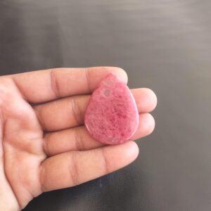 Rhodonite Stone Cabochon: Polished Pear Shape, 78 Carat Gemstone 43x33x5 Mm