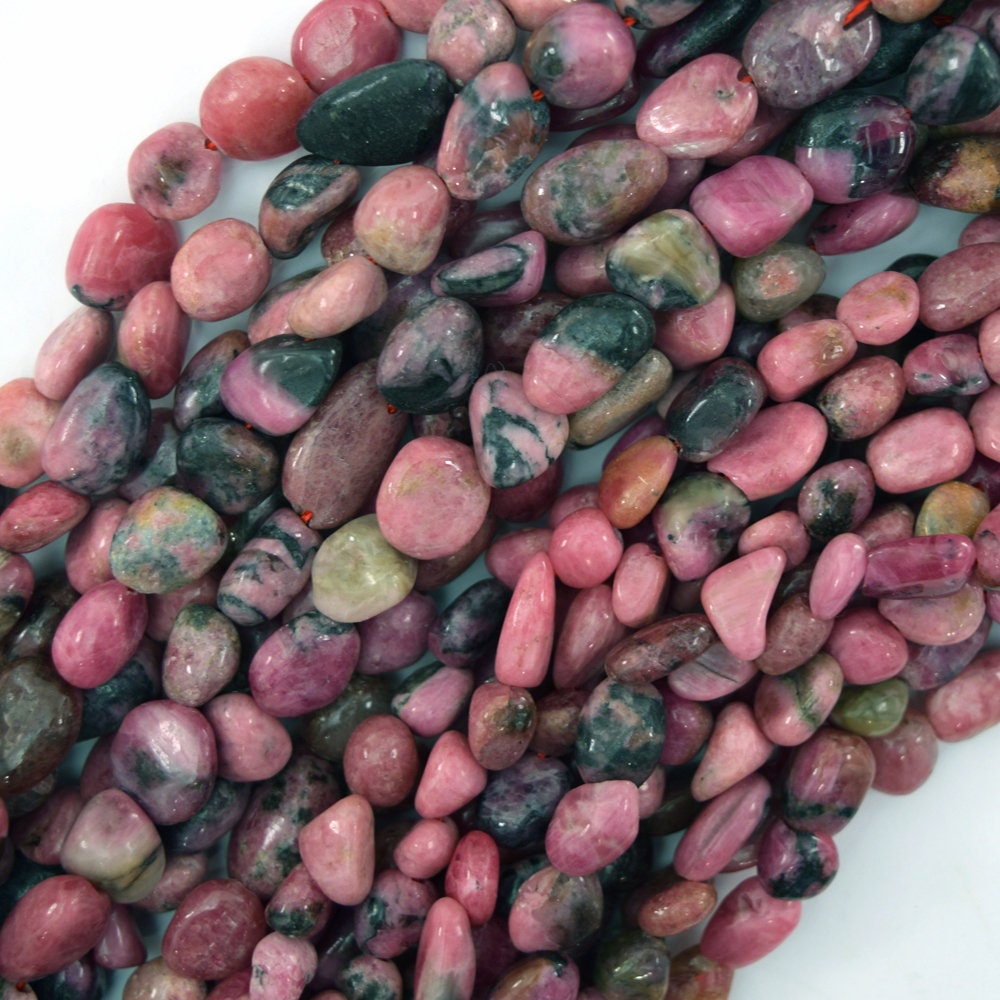 Natural African Pink Rhodonite Pebble Nugget Beads 15.5" Strand 6-8mm 8-10mm