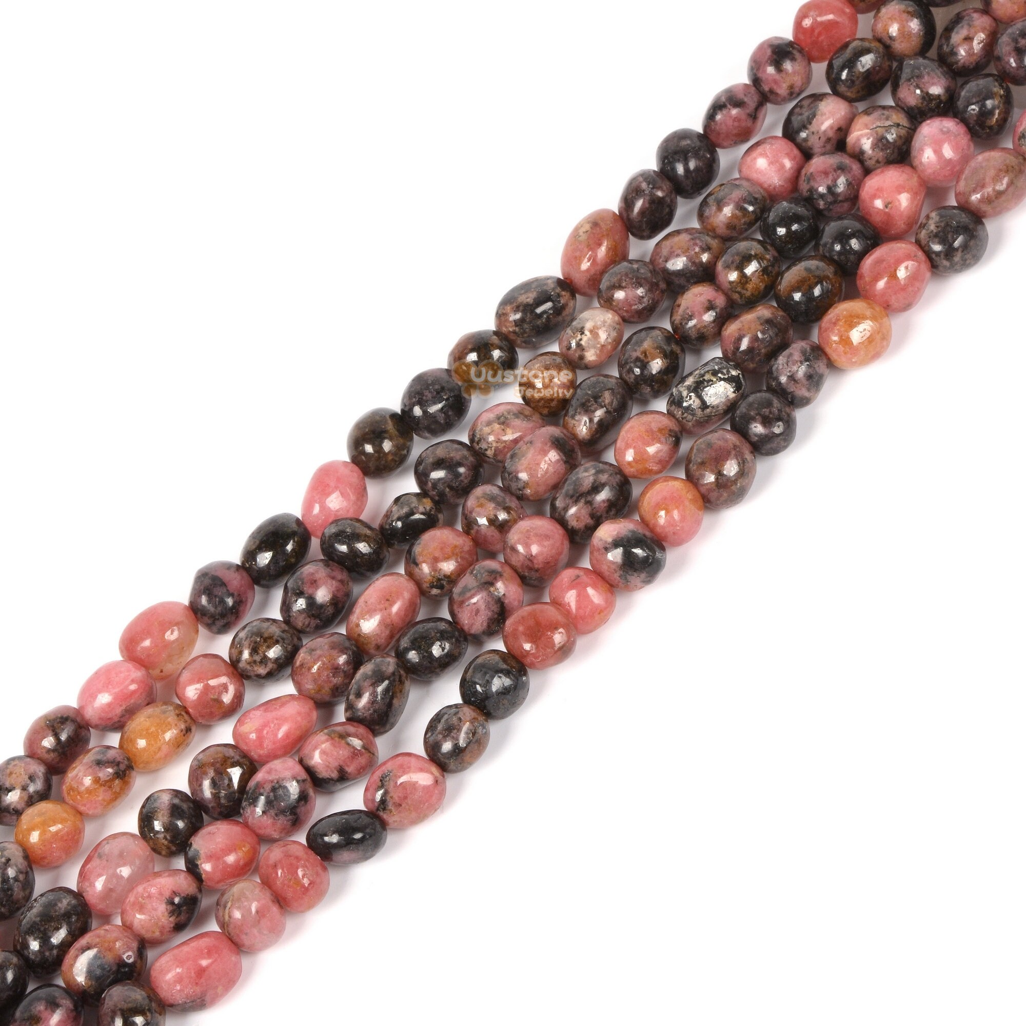Natural Brazilian Rhodonite Crystal Quartz Pebble Oval Chips Beads Freeform Nugget Irregular Loose Beads Strand 15 Inch For Jewelry Making