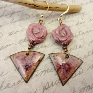 Artisan Enamel Earrings: Rhodonite Rose, French Pink Purple Charms Artisan Enamel Earrings: Rhodonite Rose, French Pink Purple Charms