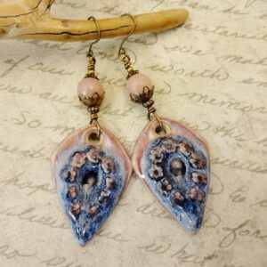 Bohemian Ceramic Teardrop Earrings: Rhodonite Artisan Jewelry Pink and Purple Bohemian Ceramic Teardrop Earrings: Rhodonite Artisan Jewelry Pink and Purple