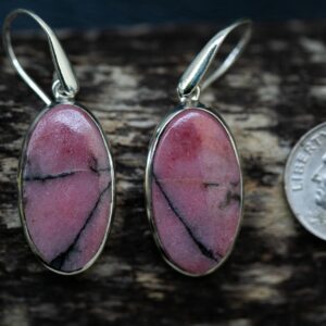 Rhodonite Dangle Earrings - 925 Sterling Silver, Natural Gemstone Rhodonite Dangle Earrings - 925 Sterling Silver, Natural Gemstone