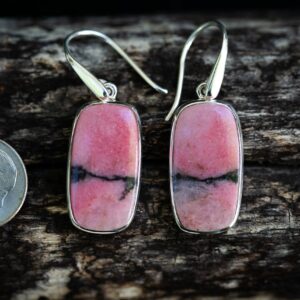 Rhodonite Dangle Earrings: 925 Sterling Silver, Natural Gemstone Rhodonite Dangle Earrings: 925 Sterling Silver, Natural Gemstone
