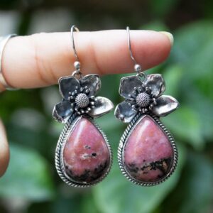 Floral Rhodonite Earrings: Sterling Silver Artisan Jewelry Floral Rhodonite Earrings: Sterling Silver Artisan Jewelry
