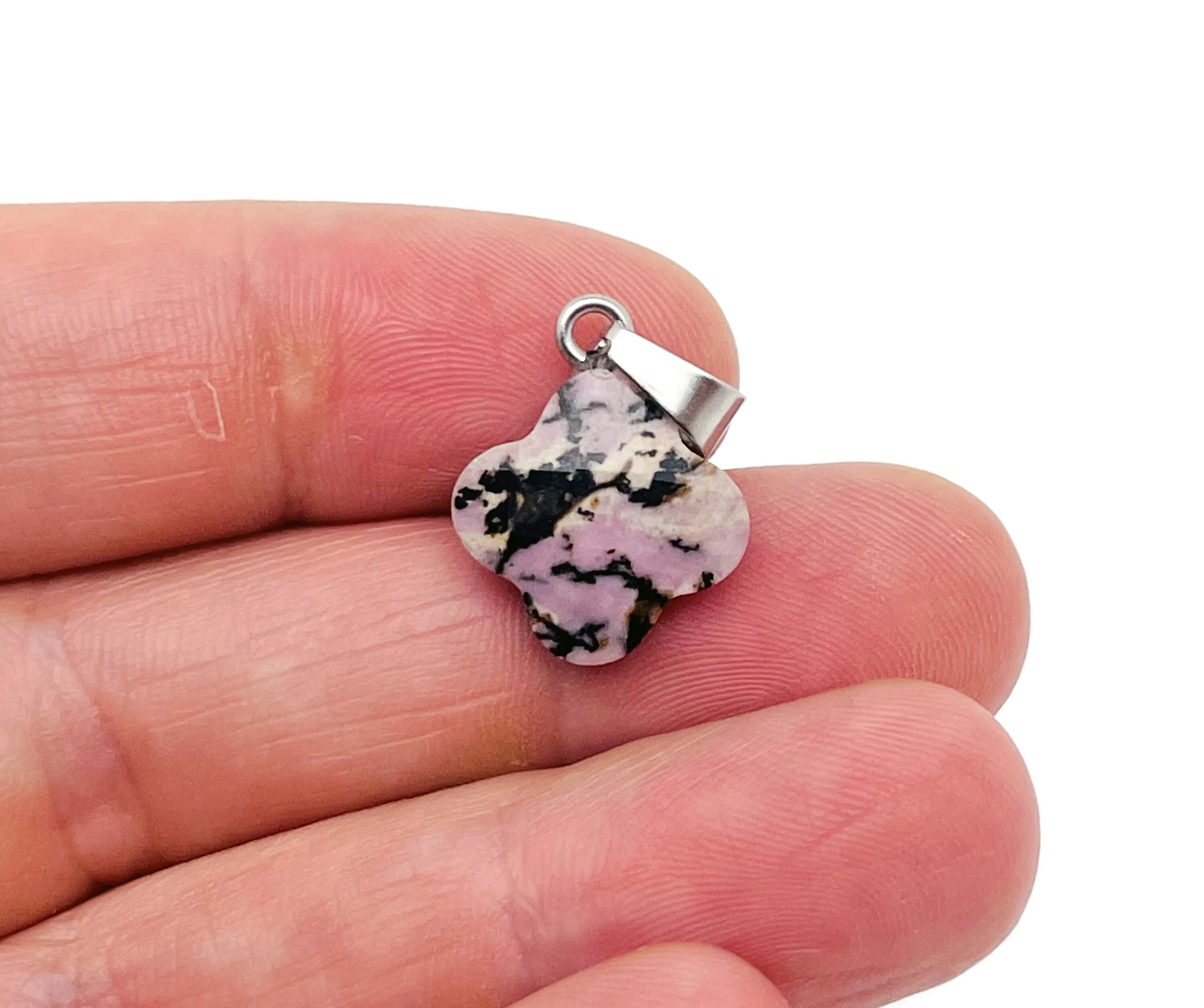 Rhodonite Four-leaf Clover Crystal Pendants - Gemstone Charm For Necklace & Earring Making - Diy Jewelry Making Supplies - Nc1325