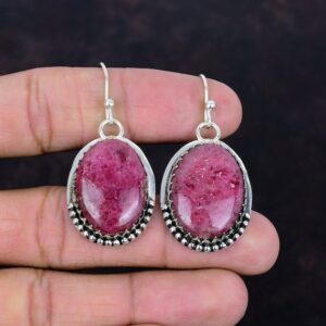 Handmade Rhodonite Earrings: 925 Sterling Silver Gemstone Jewelry Handmade Rhodonite Earrings: 925 Sterling Silver Gemstone Jewelry