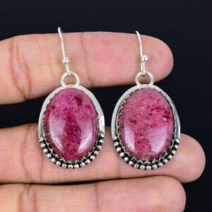 Handmade Rhodonite Earrings: 925 Sterling Silver Gemstone Jewelry