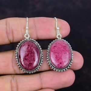 Handmade Rhodonite Earrings: 925 Sterling Silver Vintage Jewelry Handmade Rhodonite Earrings: 925 Sterling Silver Vintage Jewelry