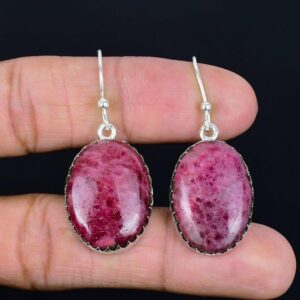 Handmade Rhodonite Earrings: 925 Sterling Silver Drop Jewelry Handmade Rhodonite Earrings: 925 Sterling Silver Drop Jewelry
