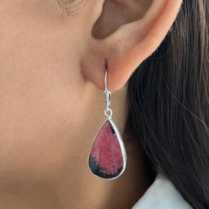 Rhodonite Leverback Earring / 925 Sterling Silver / Healing Gemstone / Gift for her/ Natural Rhodonite Jewelry / Statement Earring RDN-E-11.