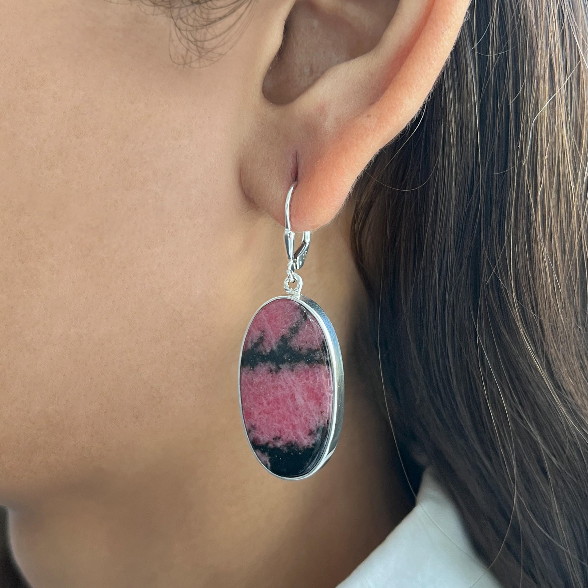 Rhodonite Leverback Earring / 925 Sterling Silver / Healing Gemstone / Gift For Her/ Natural Rhodonite Jewelry / Statement Earring Rdn-e-29.