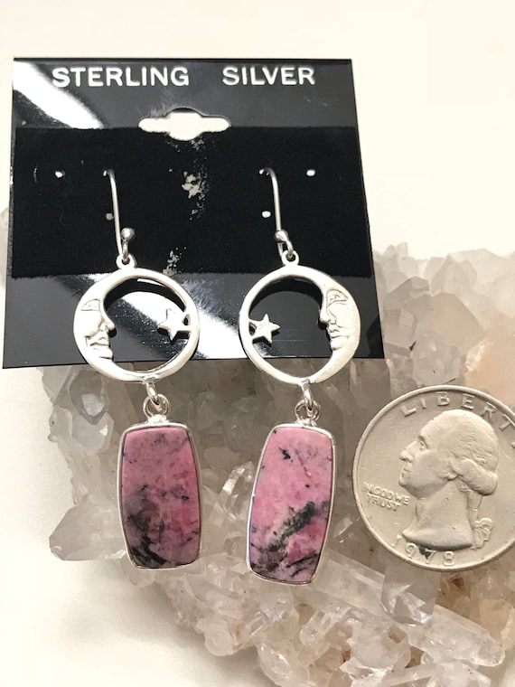 Rhodonite Moon Earrings