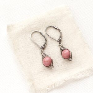 Perfect Wrap Rhodonite Earrings, Dainty Pink Gemstone Earrings, Lightweight Silver Earrings, Gifts For Her, Summer Earrings, Handmade Perfect Wrap Rhodonite Earrings, Dainty Pink Gemstone Earrings, Lightweight Silver Earrings, Gifts For Her, Summer Earrings, Handmade