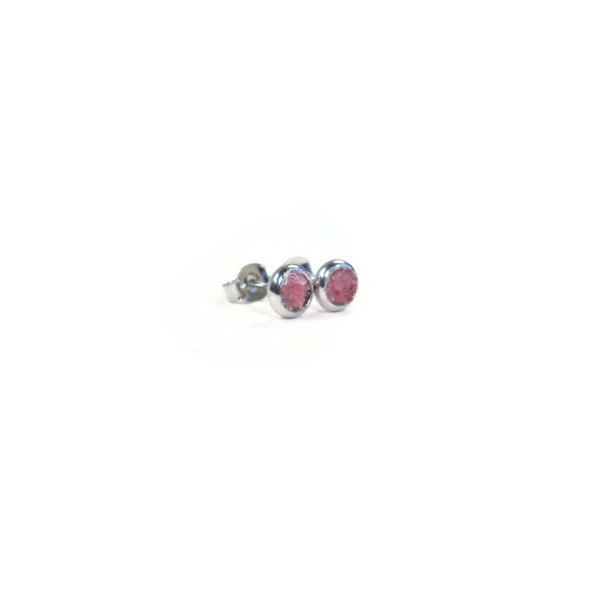 Pink Rhodonite 4mm Crushed Stone Hypoallergenic Stainless Steel Stud Earrings