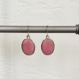 Pink Rhodonite Cabochon Drop Earrings - Sterling Silver Handcrafted Pink Rhodonite Cabochon Drop Earrings - Sterling Silver Handcrafted