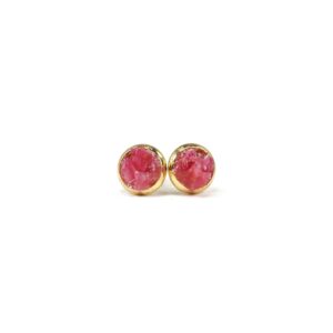 Pink Rhodonite Crushed Stone Gold Plated Stainless Steel 6mm Stud Earrings Pink Rhodonite Crushed Stone Gold Plated Stainless Steel 6mm Stud Earrings