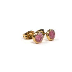 Pink Rhodonite Crushed Stone 4mm Gold Plated Stud Earrings Pink Rhodonite Crushed Stone 4mm Gold Plated Stud Earrings