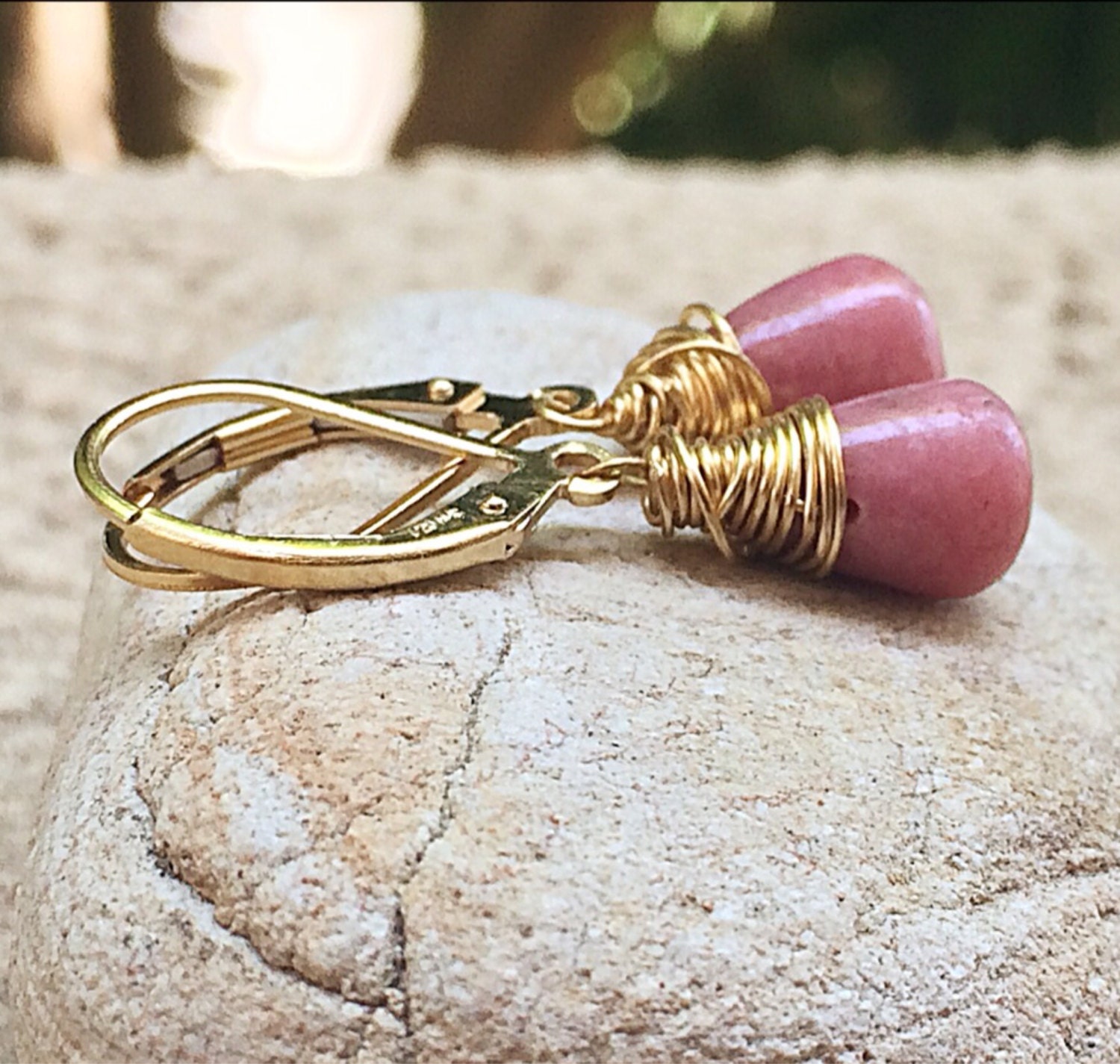 Pink Rhodonite Dangle Earrings: 14k Gold Filled, Rose Gold, Or Silver
