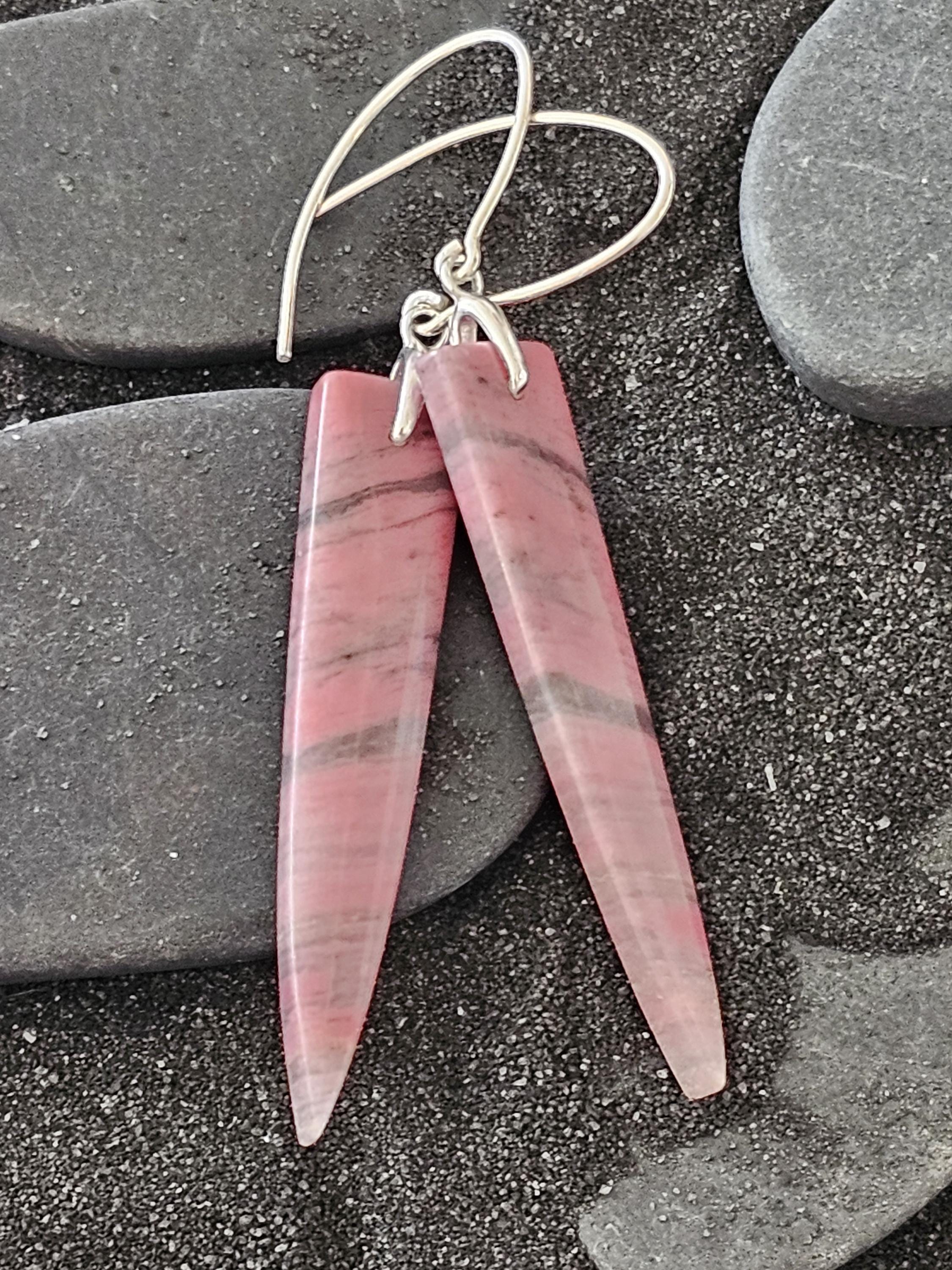 Rhodonite Earrings With Quartz Veins | Sterling Silver | One Of A Kind Gemstone Jewelry