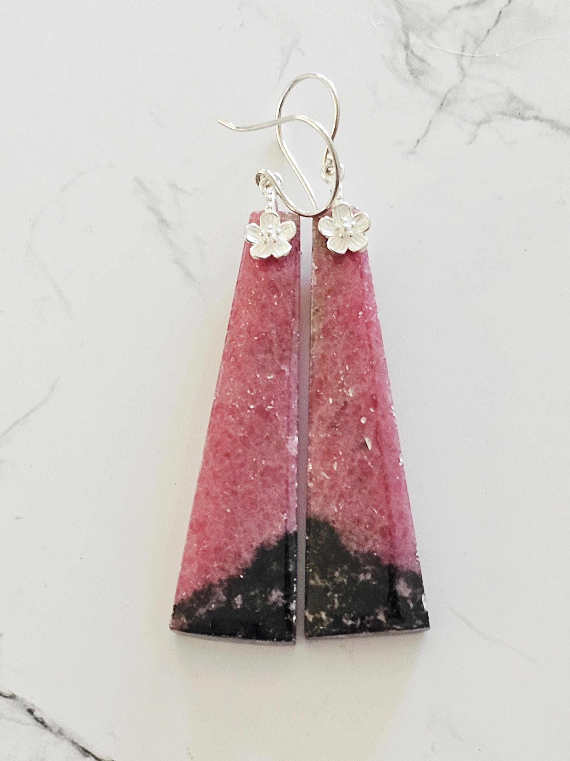 Sterling Silver Daisy And Rhodonite Earrings