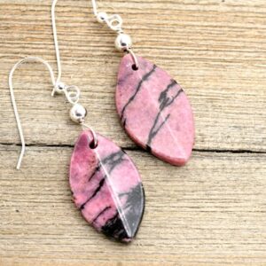 Rhodonite Earrings: Sterling Silver, Pink Stone Boho Jewelry Rhodonite Earrings: Sterling Silver, Pink Stone Boho Jewelry