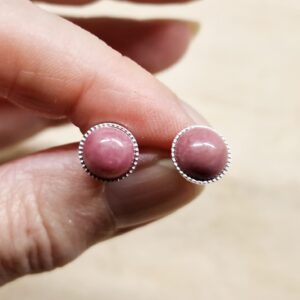 Rhodonite Stud Earrings. 925 Sterling Silver. Reiki Jewelry Uk. Taurus Jewelry. Pink Semi Precious Post Earrings. 8mm Round