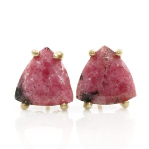 Triangle Cut Rhodonite Earrings · 18k Gold Pink Gemstone Earrings · Trillion Earrings Gold · Pink Bridal Earrings With Gemstone Triangle Cut Rhodonite Earrings · 18k Gold Pink Gemstone Earrings · Trillion Earrings Gold · Pink Bridal Earrings With Gemstone