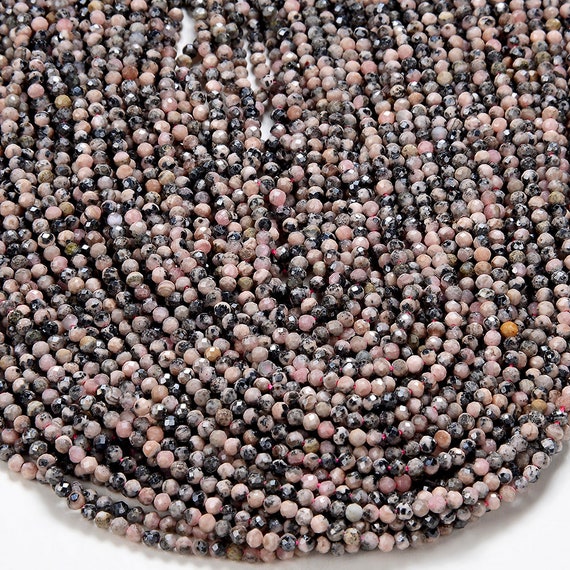 2mm Natural Rhodonite Gemstone Grade A Micro Faceted Round Beads 15 Inch Full Strand Bulk Lot 1,2,6,12 And 50 (80016209-p49)