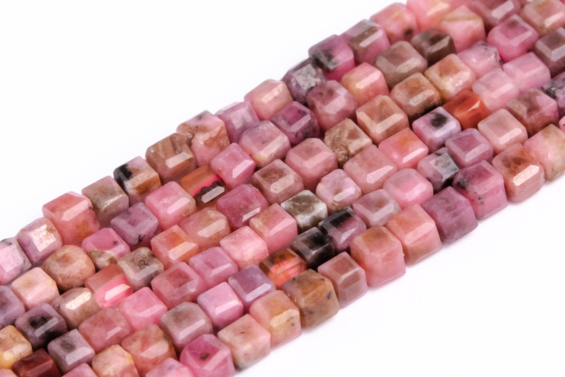 2x2mm Pink Rhodonite Beads Beveled Edge Faceted Cube Grade Aaa Genuine Natural Half Strand Loose Beads 15" Bulk Lot Options (117043-445)