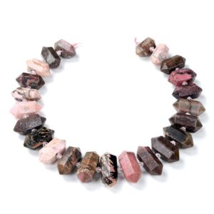 34x13-21x11MM Natural Rhodonite Gemstone Gradated Center Drilled Faceted Points Loose Beads 15.5 inch Full Strand (80016553-S17)
